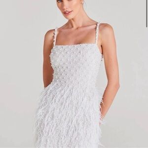 NADINE MERABI White Feathered Mini Dress